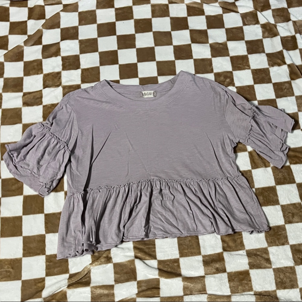 Altar'd State Lavender Ruffle Peplum Puff Sleeve Top